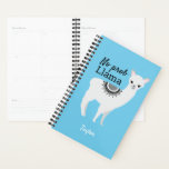 No Prob Llama cute llama illustration personalized Planner<br><div class="desc">Personalize this planner featuring my "No Prom Llama" grey cute llama illustration. Illustrating with my children these fun animals have been a cherished activity. I'm so happy we can share these designs with you. This planner is on a blue background. Select from other colour options.</div>
