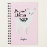 No Prob Llama cute llama illustration Pink Planner<br><div class="desc">Personalize this planner featuring my "No Prom Llama" grey cute llama illustration. Illustrating with my children these fun animals have been a cherished activity. I'm so happy we can share these designs with you. This planner is on a pink background. Select from other colour options.</div>