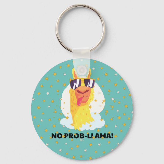 No-Prob-Llama Funny Cute Llama with Stars Keychain (Front)