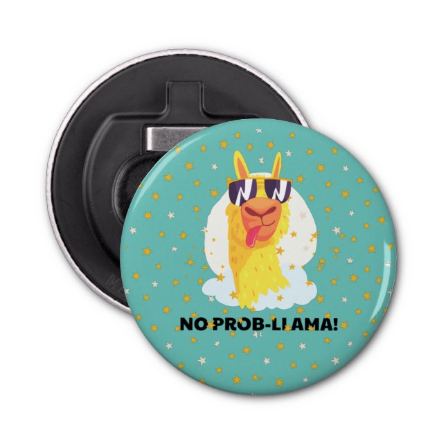 No-Prob-Llama Funny Cute Llama with Stars Keychain Bottle Opener (Front)