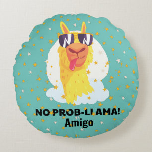 No-Prob-Llama Funny Cute Llama with Stars Round Pillow