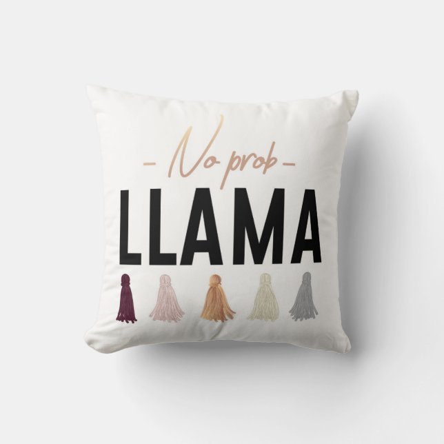 No Prob Llama | Gold Tassels Throw Pillow (Front)