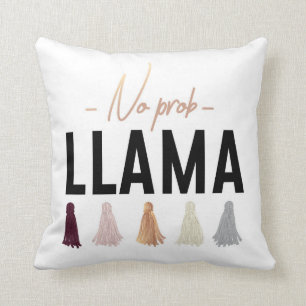 No Prob Llama   Gold Tassels Throw Pillow