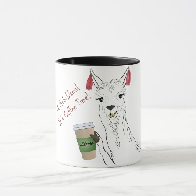 No Prob-llama! It's coffee time! Cute Funny Llama Mug (Center)