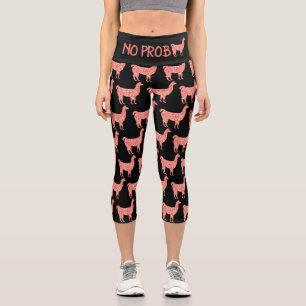 No Prob Llama pink coral glitter Sparkles pattern Capri Leggings