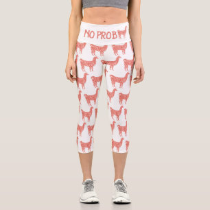 No Prob Llama pink coral glitter Sparkles pattern Capri Leggings