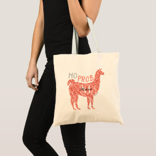 No Prob Llama Pink Coral Sparkles Monogram Tote Bag