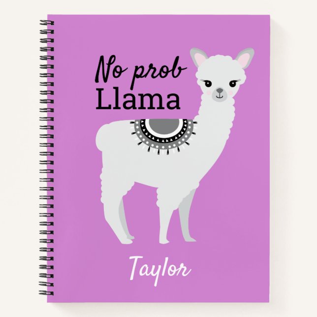 No ProbLlama Personalized Cute Llama Purple Notebook (Front)