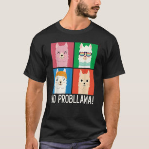 No Probllama  Vintage Colorful Llama Alpaca Rainbo T-Shirt