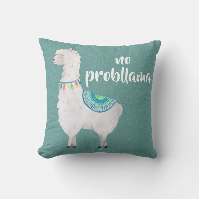 no probllama watercolor llamas throw pillow (Front)