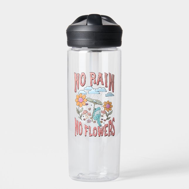 "No Rain, No Flowers" | Inspirational Floral Water Bottle (Front)