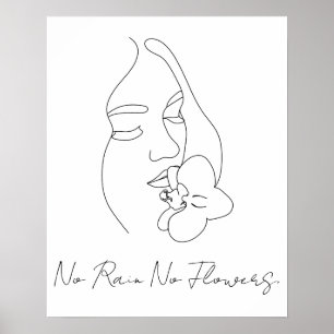 No Rain No Flowers Line Art Custom Text Poster
