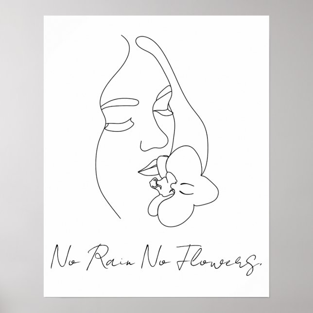 No Rain No Flowers Line Art Custom Text Poster (Front)