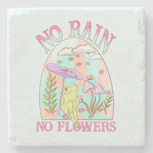 No Rain, No Flowers – Vibrant Floral & Mushroom Stone Coaster