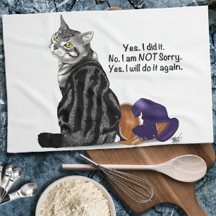 No Remorse Tabby Cat Funny Kitchen Towel