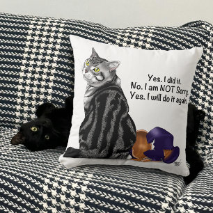 No Remorse Tabby Cat Funny Throw Pillow