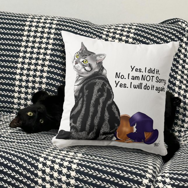 No Remorse Tabby Cat Funny Throw Pillow (Creator Uploaded)
