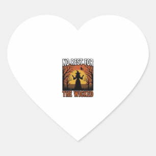 No Rest For The Wicked Vintage Witch Halloween Des Heart Sticker