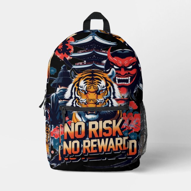 No Risk No Reward – Samurai Tiger  Printed Backpack (Front)