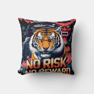 No Risk No Reward – Samurai Tiger Throw Pillow