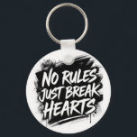 No Rules Just Break Hearts – Bold Street Keychain<br><div class="desc">bold and edgy typography design featuring the phrase “No Rules Just Break Hearts.” Perfect for those who love rebellious attitude, street style fashion, and confident statement quotes. The grunge brush style gives this design a modern urban vibe, making it ideal for t-shirts, hoodies, stickers, and more. A great choice for...</div>