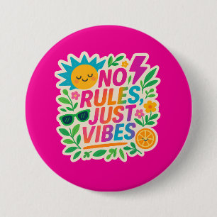 No Rules Just Vibes – Neon Gradient Kawaii-Punk Ty 3 Inch Round Button