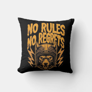 No Rules No Regrets - Wolf Biker Graphic Throw Pillow