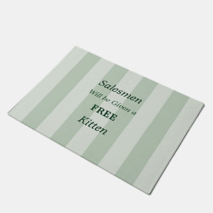 No Salesmen Free Kitten Funny Door Mat Pale Green