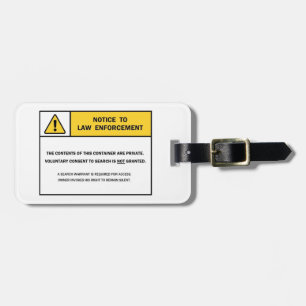 "No Search Without A Warrant" Luggage Tag