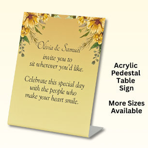 No Seating Chart 2 - Wedding Golden Flowers Pedestal Sign