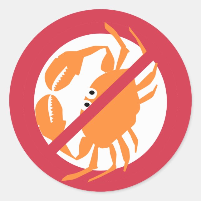 No Shellfish Red Bold Crab Allergen Classic Round Sticker (Front)