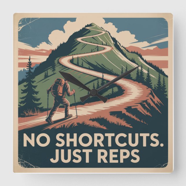 No Shortcuts. Just Reps Square Wall Clock (Front)