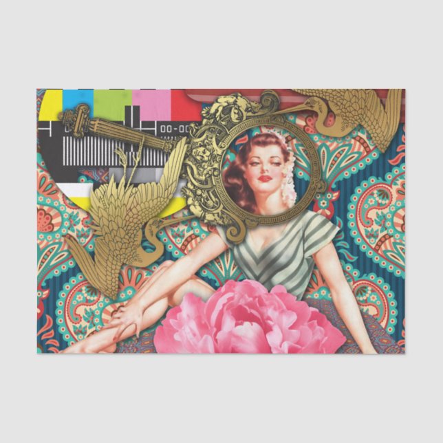 No-Signal - Cheeky Lady Digital Collage Tissue Paper (Front)