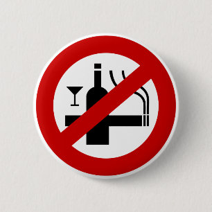 NO Smoking Alcohol ⚠ Thai Sign ⚠ 2 Inch Round Button