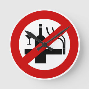 NO Smoking Alcohol ⚠ Thai Sign ⚠ Round Clock