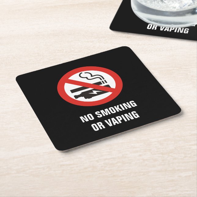No Smoking or Vaping Square Paper Coaster (Angled)