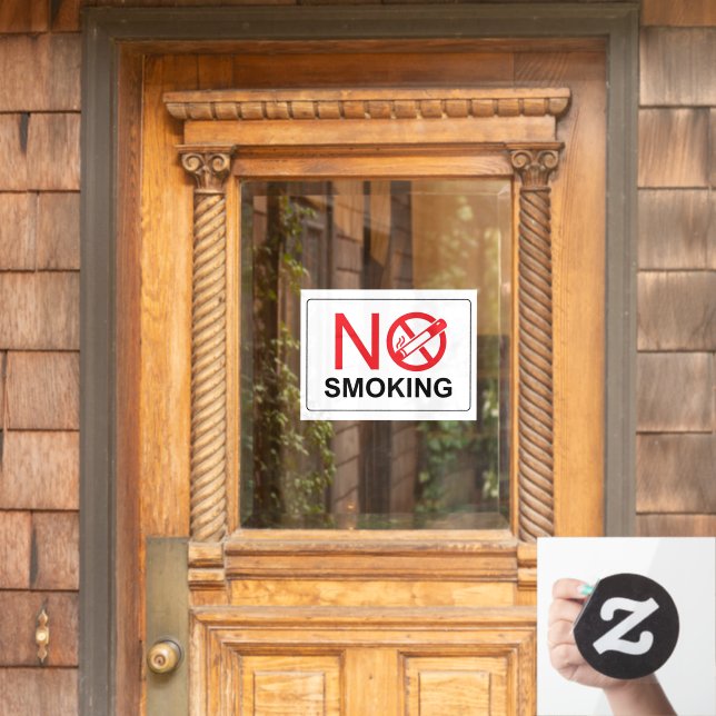 No Smoking Sign White Window Cling (Home Door)