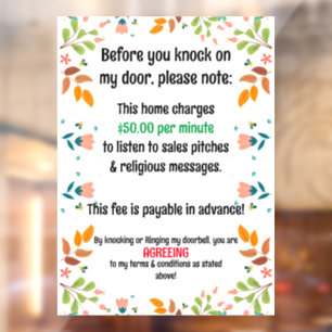 No Soliciting and Religious Messages Window Cling