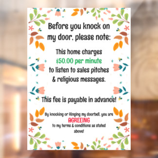 No Soliciting and Religious Messages Window Cling