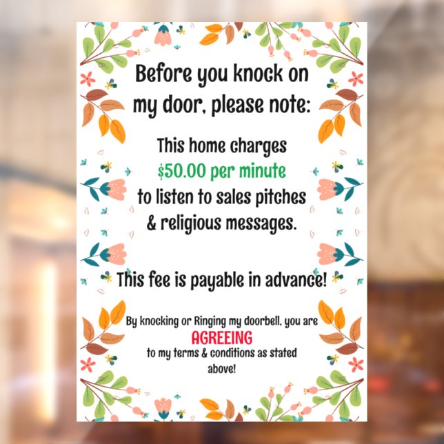 No Soliciting and Religious Messages Window Cling (Sheet 2)