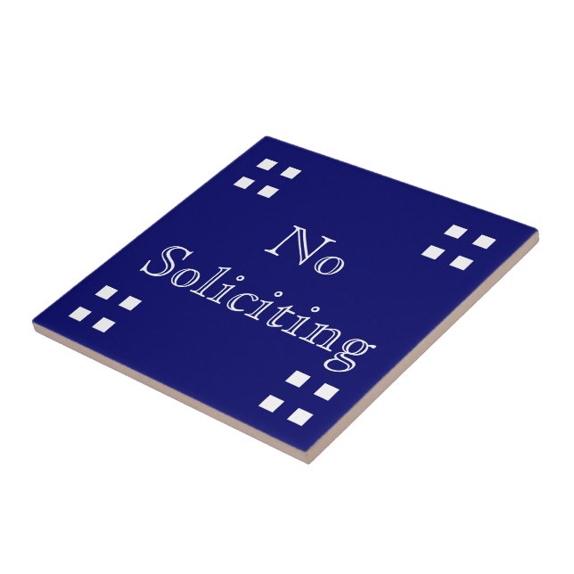 No Soliciting- Craftsman White on Blue Tile (Side)