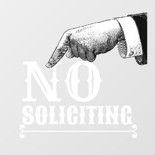 No Soliciting Pointing Hand Manicule Window Cling