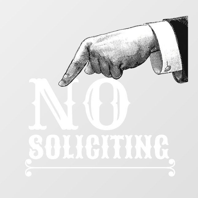 No Soliciting Pointing Hand Manicule Window Cling (Sheet)