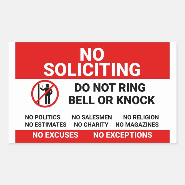 No Soliciting Sign for front door Sticker (Front)
