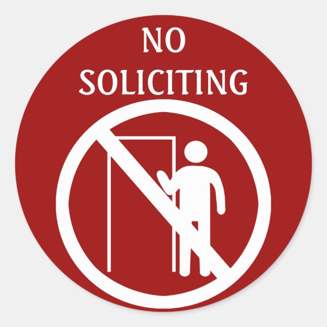 No Soliciting Stickers, Red and White Classic Round Sticker (Front)