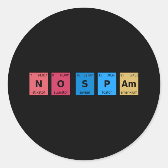 No Spam Periodic Table Classic Round Sticker (Front)