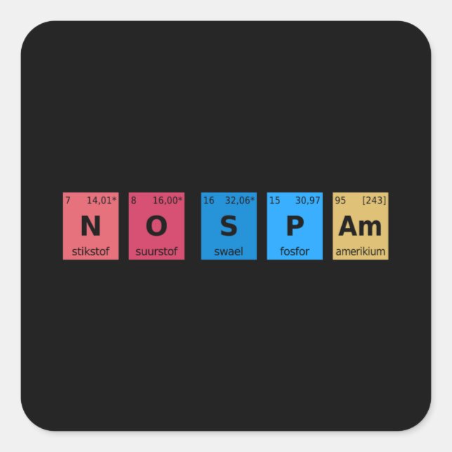 No Spam Periodic Table Square Sticker (Front)