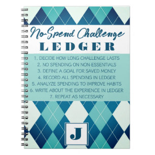 No Spend Challenge Ledger Blue & White Argyle Notebook