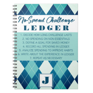 No Spend Challenge Ledger Blue & White Argyle Notebook