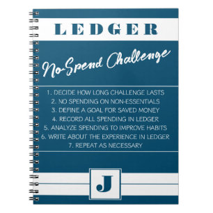 No Spend Challenge Ledger Blue & White Initial Notebook
